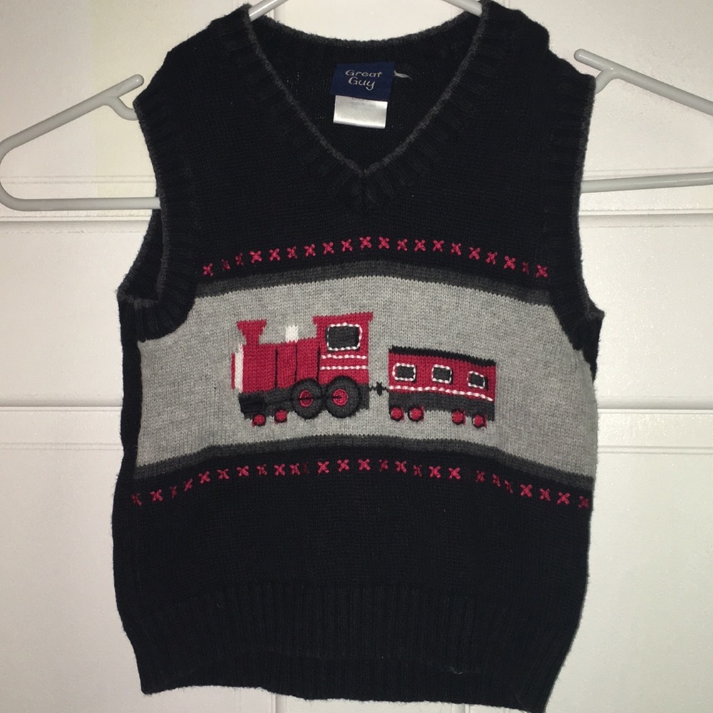 Boy toddler train knit vest. Super cute!